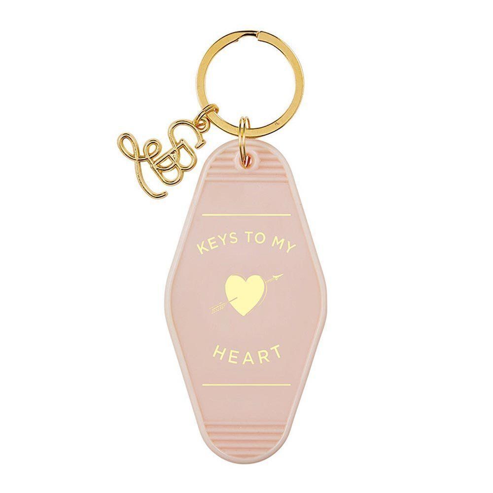 Keys To My Heart Motel Keychain in Pink with Gold Hardware